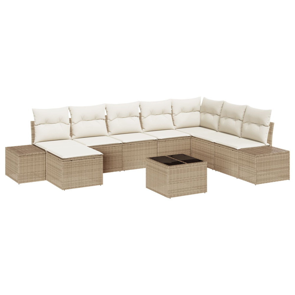 Produktbild för Trädgårdsoffset med kudde 9 pcs Beige konstrotting