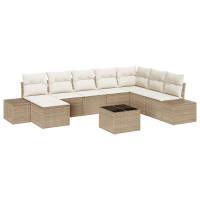 Produktbild för Trädgårdsoffset med kudde 9 pcs Beige konstrotting