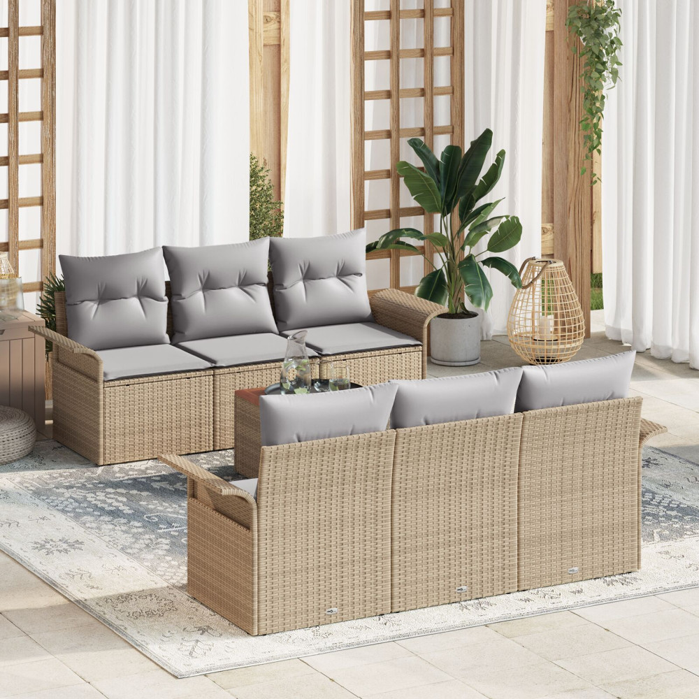 Produktbild för Trädgårdsoffset med kudde 7 pcs Beige konstrotting