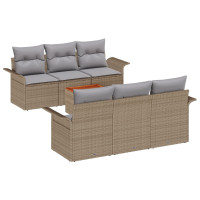 Produktbild för Trädgårdsoffset med kudde 7 pcs Beige konstrotting