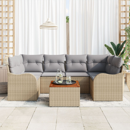vidaXL Trädgårdsoffset med kudde 7 pcs Beige konstrotting