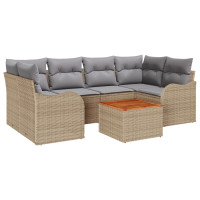 Produktbild för Trädgårdsoffset med kudde 7 pcs Beige konstrotting