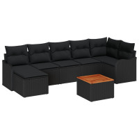 Produktbild för Trädgårdsoffset med kudde 8 pcs Svart konstrotting