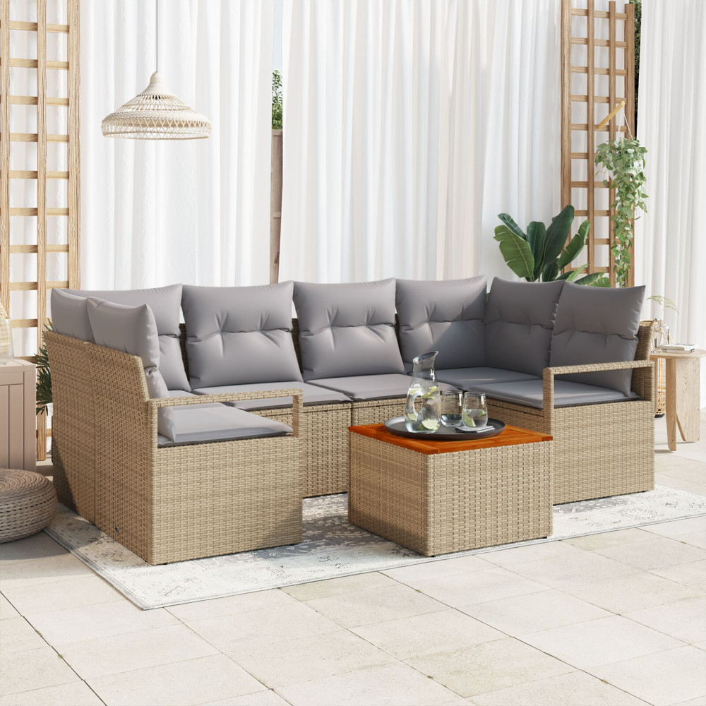 Produktbild för Trädgårdsoffset med kudde 7 pcs Beige konstrotting