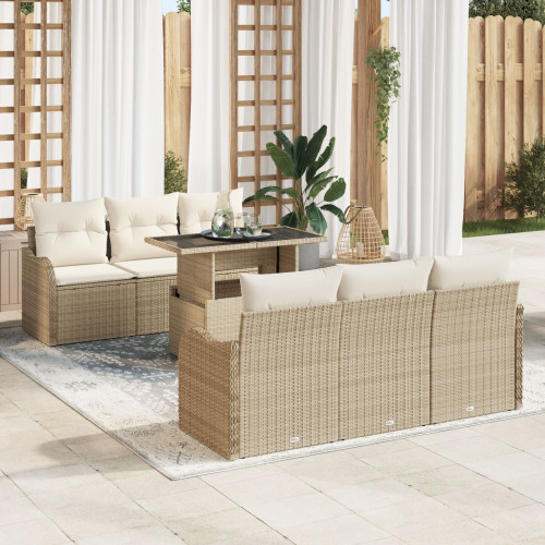 vidaXL Trädgårdsoffset med kudde 7 pcs Beige Poly rattan - Utesoffor