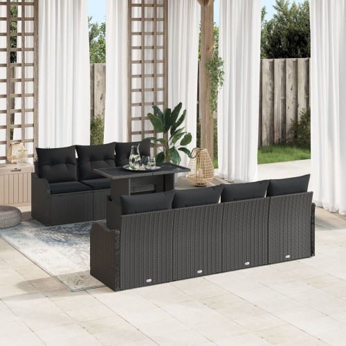 vidaXL Trädgårdsoffset med kudde 8 pcs Svart Poly rattan