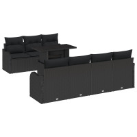 Produktbild för Trädgårdsoffset med kudde 8 pcs Svart Poly rattan