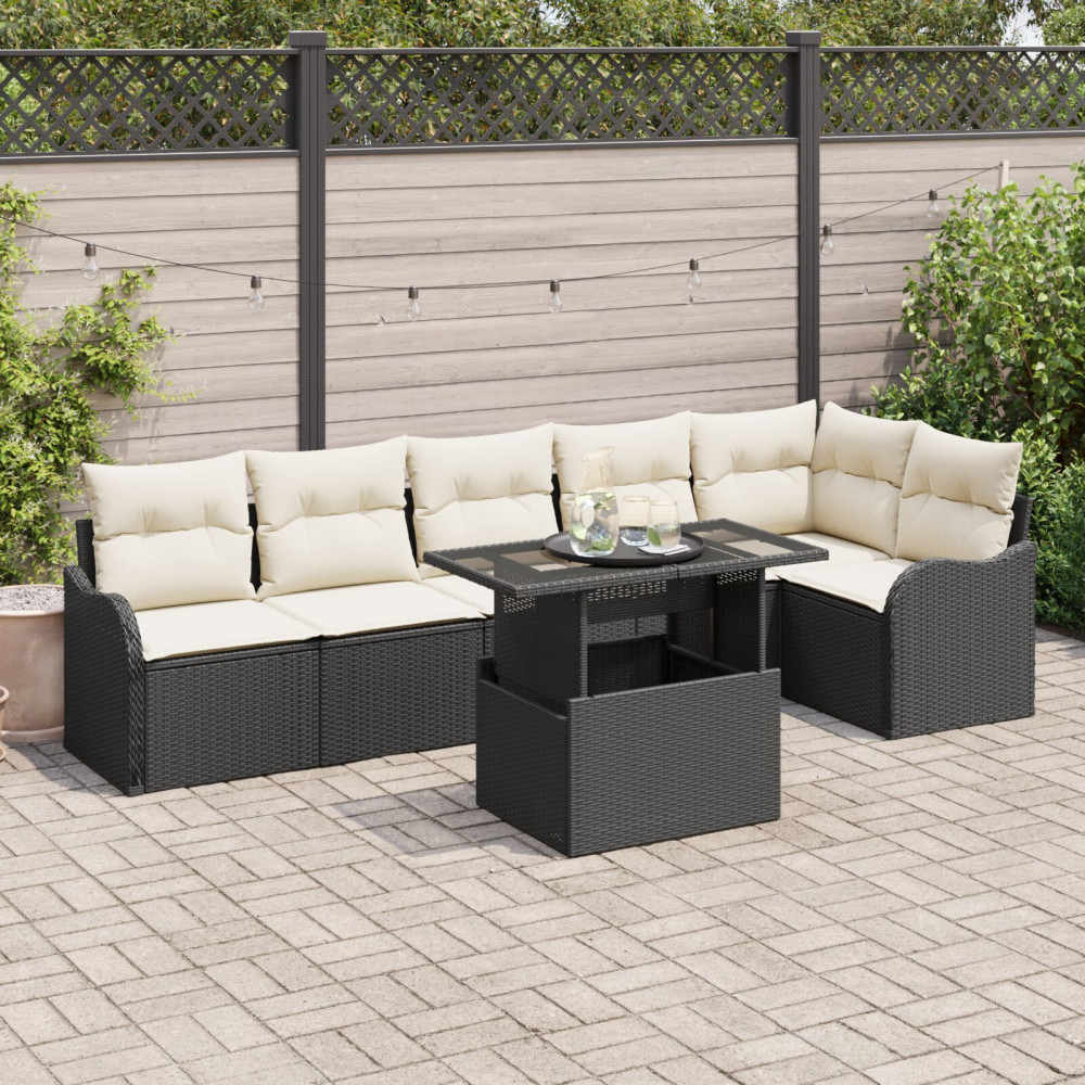 Produktbild för Soffset med kudde 7 pcs Svart Poly rattan