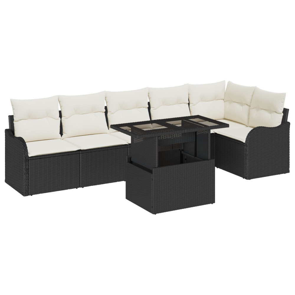 Produktbild för Soffset med kudde 7 pcs Svart Poly rattan