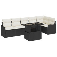 Produktbild för Soffset med kudde 7 pcs Svart Poly rattan