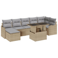 Produktbild för Trädgårdsoffset med kudde 8 pcs Beige Poly rattan