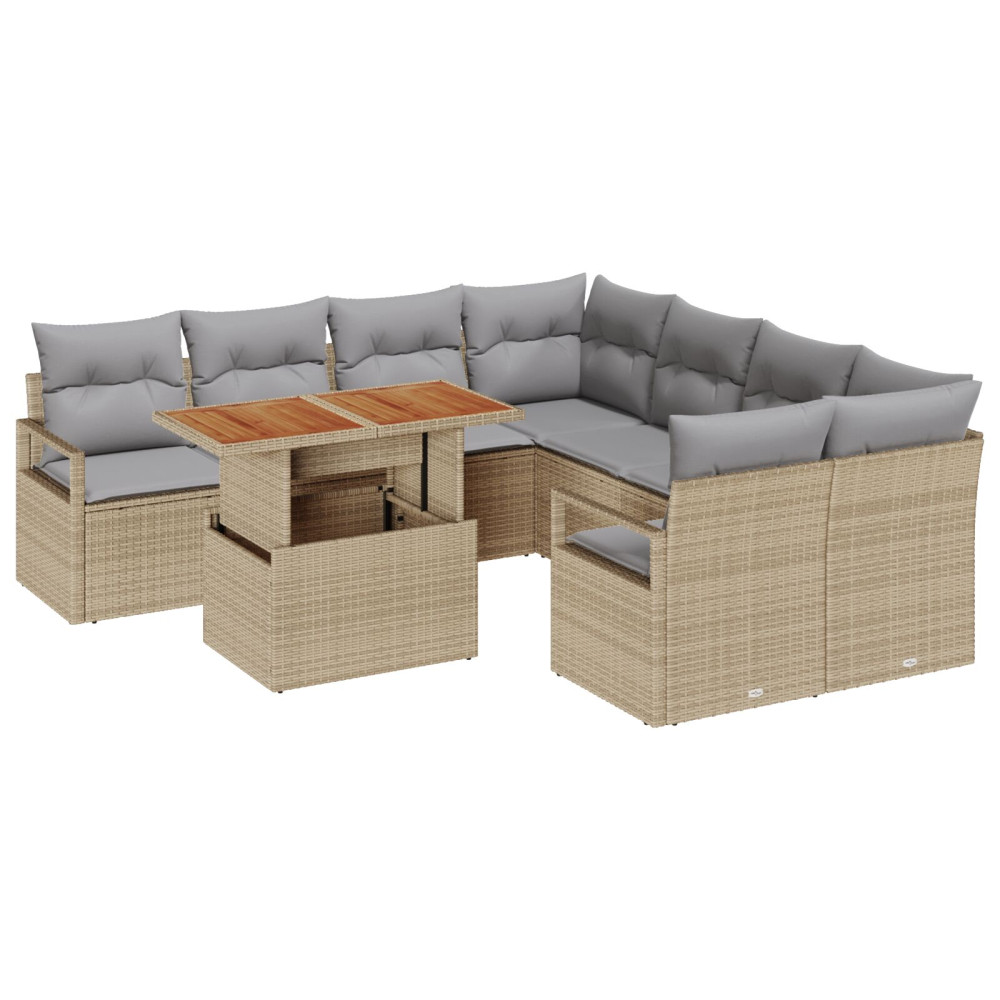 Produktbild för Trädgårdsmöbelset med kudde 9 pcs Beige och Grå