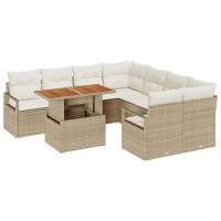 Produktbild för Trädgårdsmöbelset med kudde 9 pcs Beige och gräddfärgad