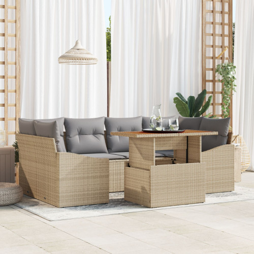 vidaXL Trädgårdsmöbelset med kudde 7 pcs Beige och Grå