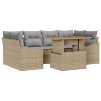 Produktbild för Trädgårdsmöbelset med kudde 7 pcs Beige och Grå