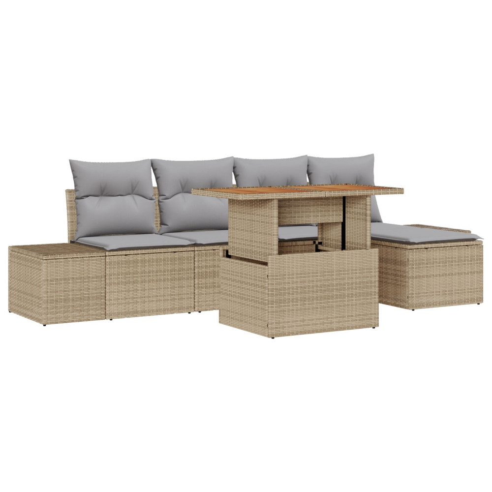 Produktbild för Trädgårdsmöbelset med kudde 6 pcs Beige och Grå