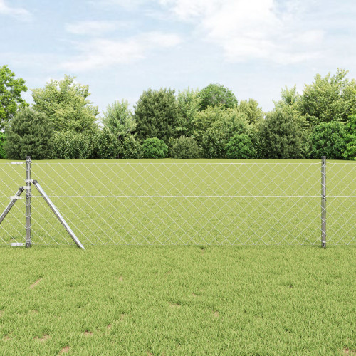 vidaXL Utomhus kedjegjämnings staket markfäste 10 x 0,8 m Silver Mesh
