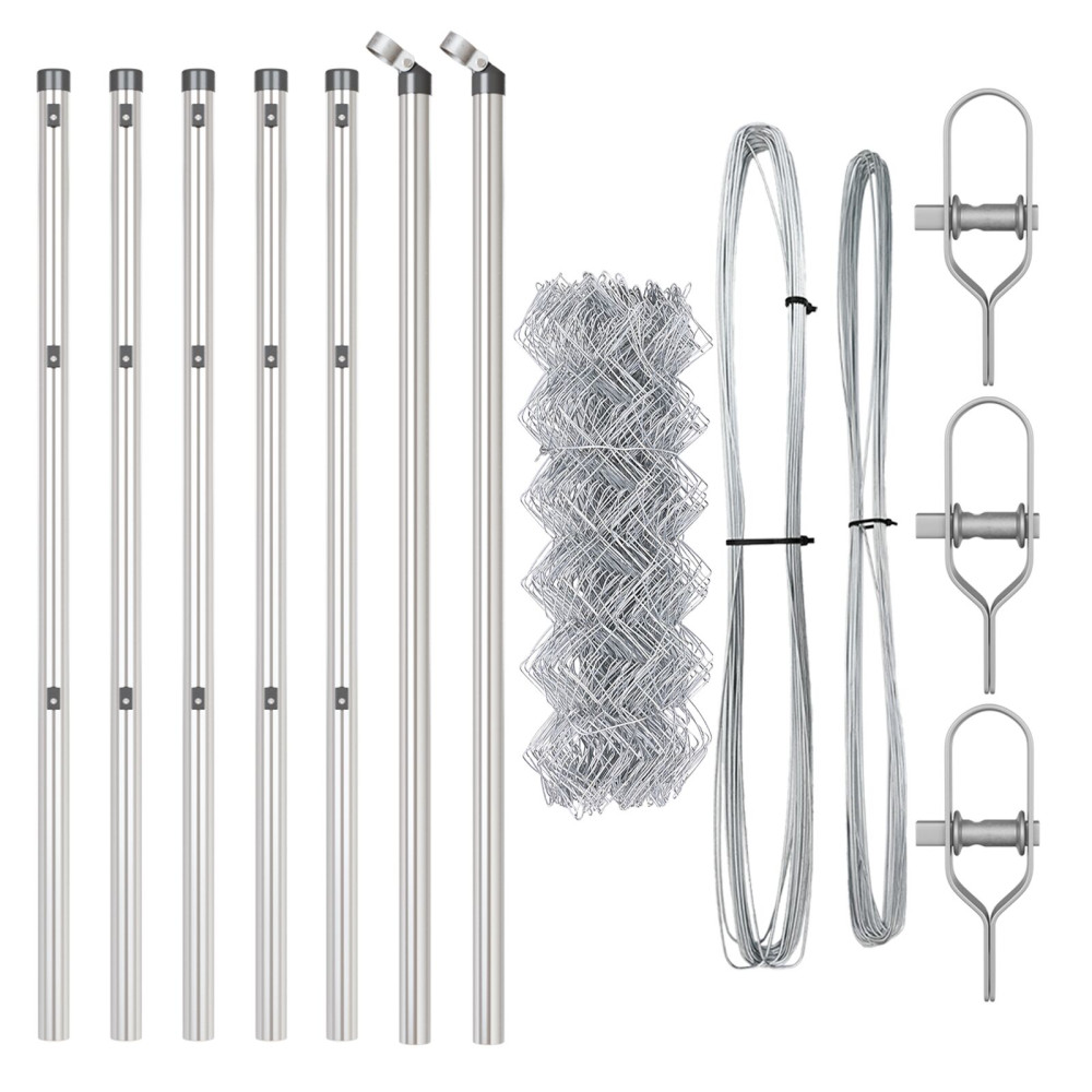 Produktbild för Utomhus kedjegjämnings staket markfäste 10 x 0,8 m Silver Mesh