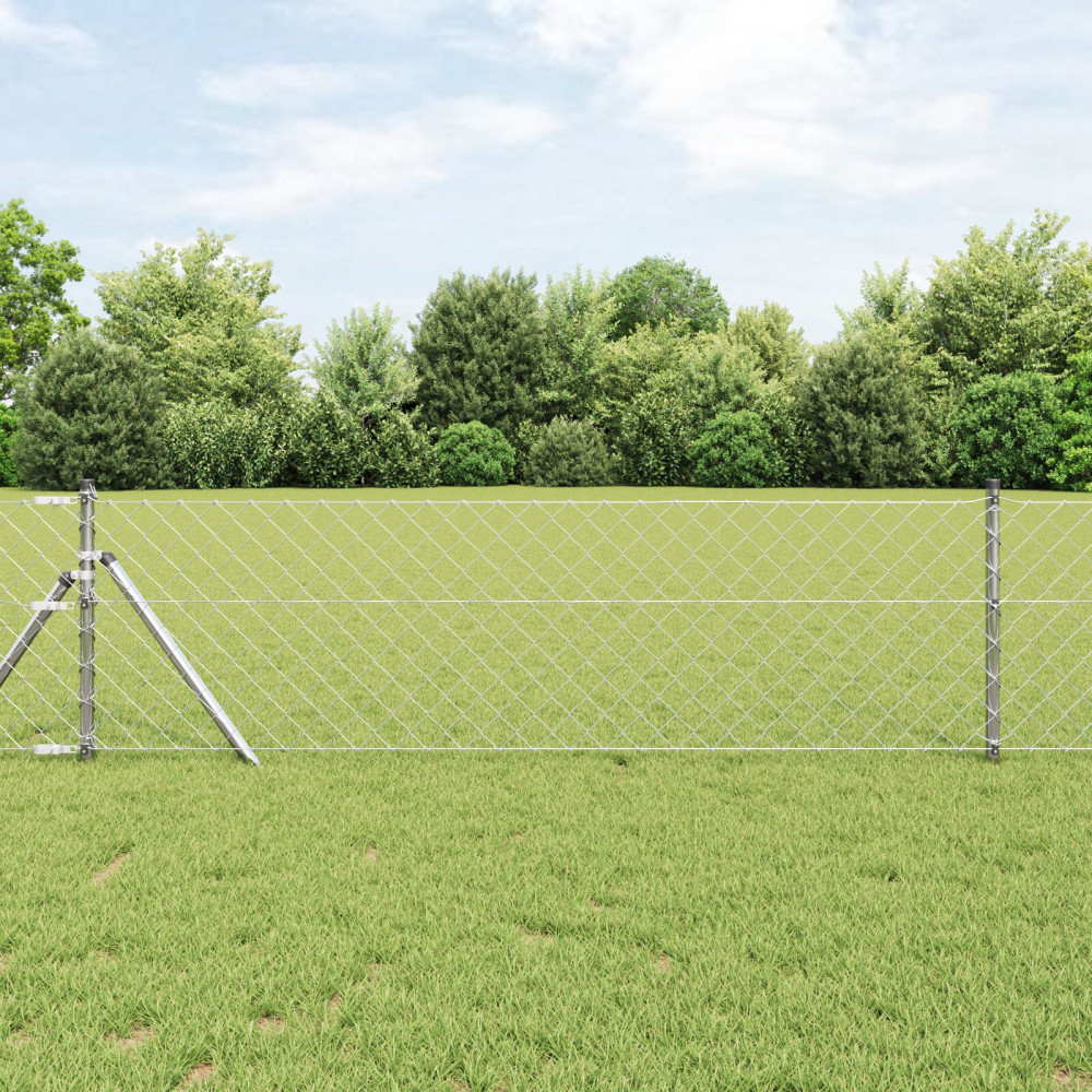 Produktbild för Utomhus kedjegjämnings staket markfäste 25 x 0,4 m Silver Mesh