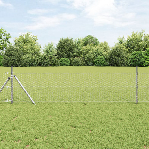 vidaXL Utomhus sexkantig stängsel markfäste 10 x 0,5 m Silver Mesh