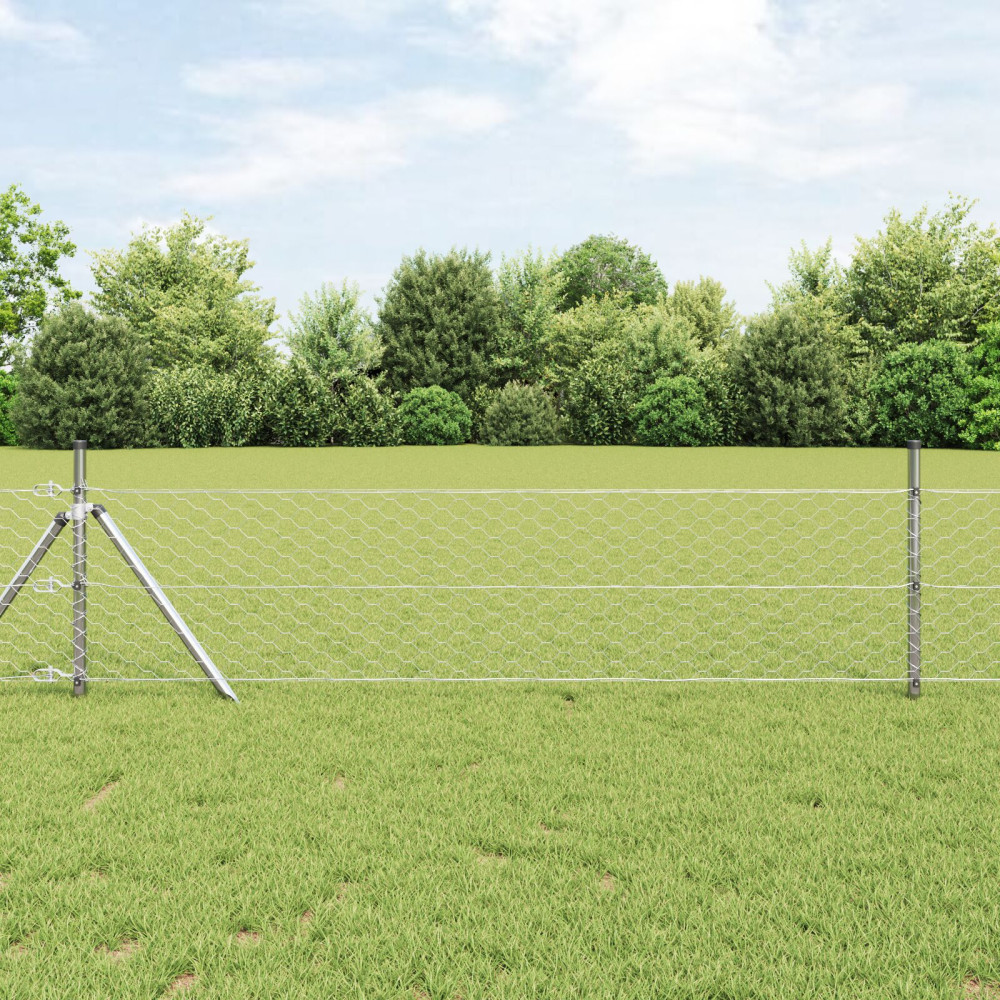 Produktbild för Utomhus sexkantig stängsel markfäste 10 x 0,5 m Silver Mesh