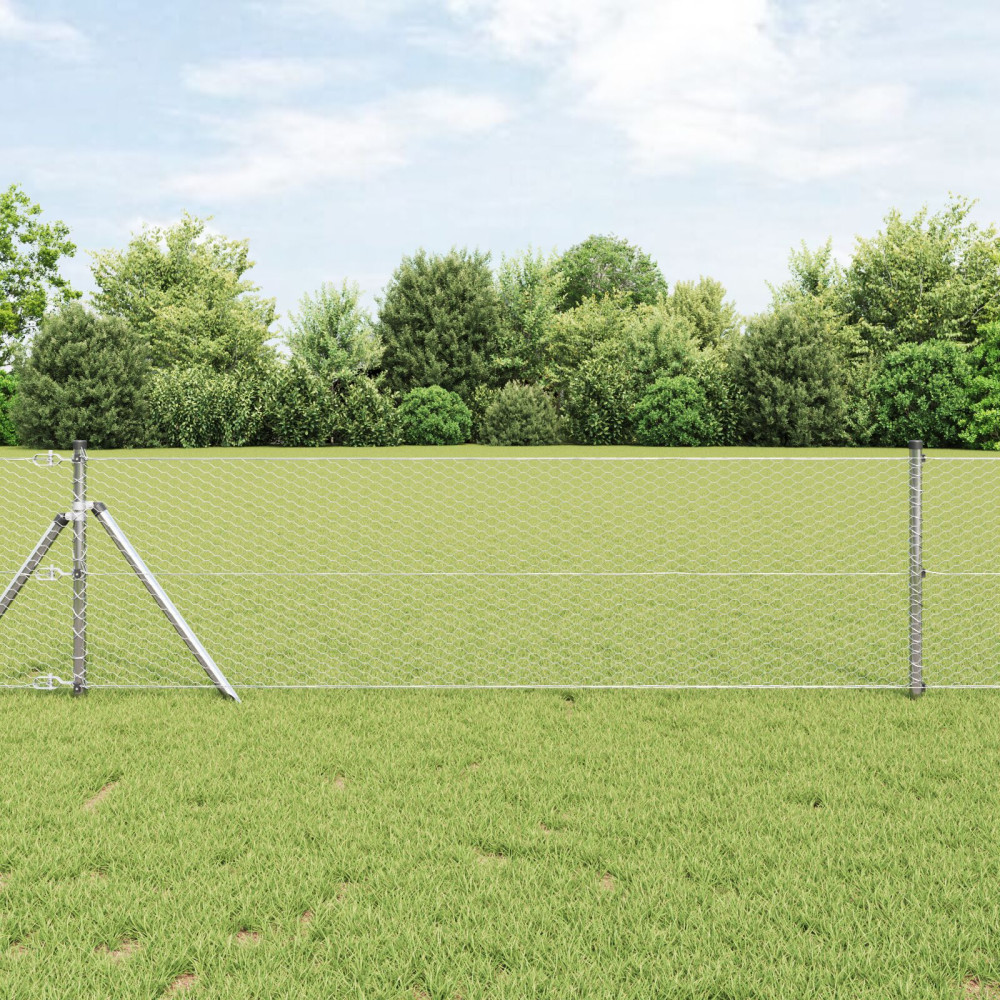 Produktbild för Utomhus sexkantig stängsel markfäste 10 x 0,6 m Silver Mesh