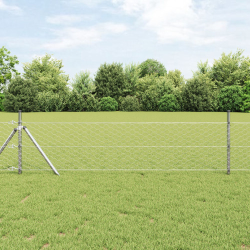 vidaXL Utomhus sexkantig stängsel markfäste 25 x 0,8 m Silver Mesh