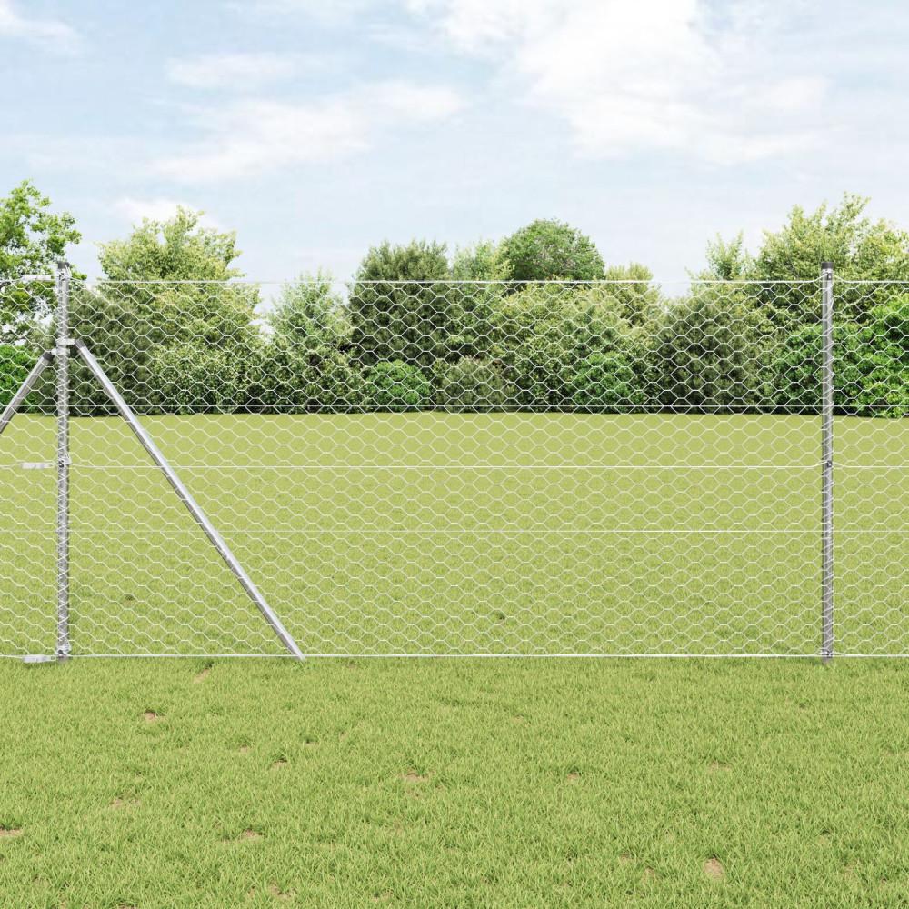Produktbild för Utomhus sexkantig stängsel markfäste 25 x 1,4 m Silver Mesh