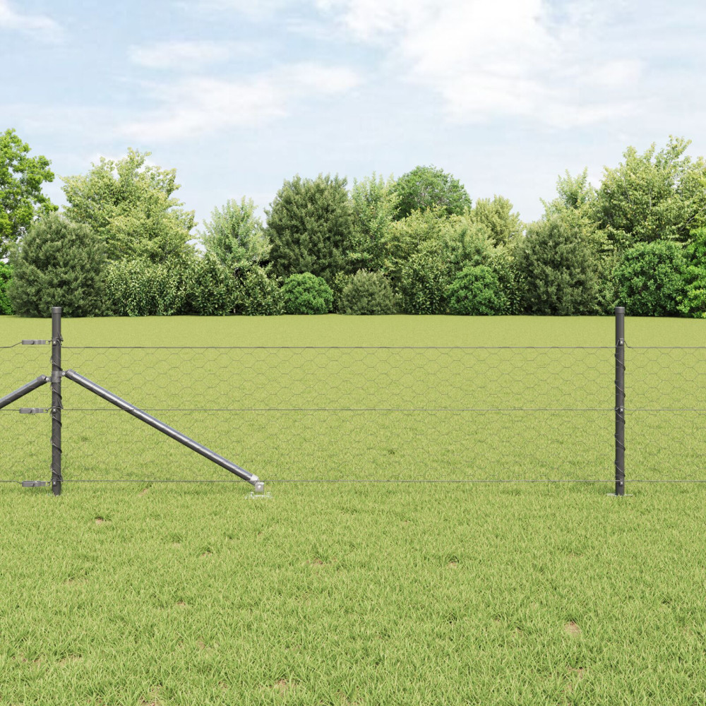 Produktbild för Utomhus hexagonal stängsel med stolpe 10 x 0,8 m Grå Mesh