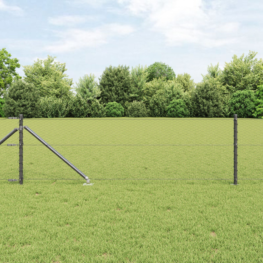 Produktbild för Utomhus hexagonal stängsel med stolpe 25 x 0,6 m Grå Mesh