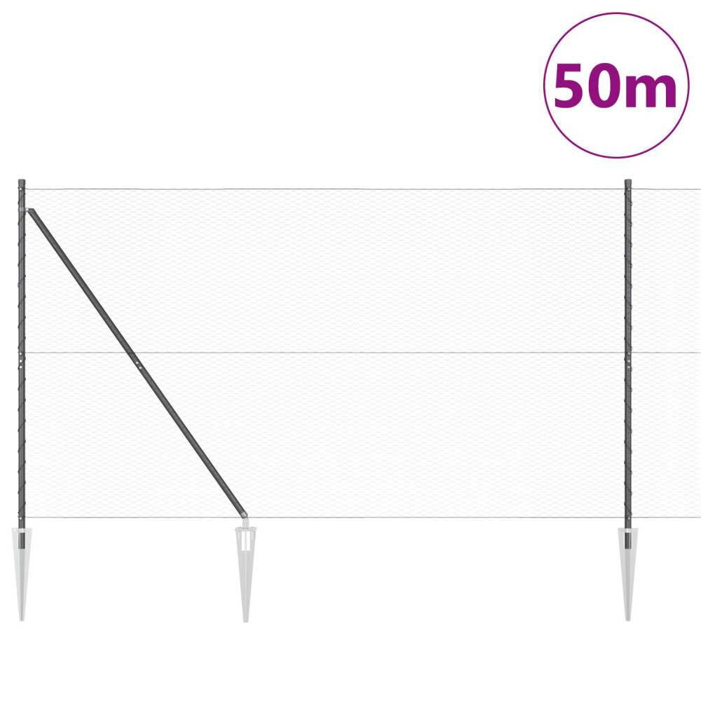 Produktbild för Utomhus hexagonal stängsel med stolpe 50 x 1,6 m Grå Mesh