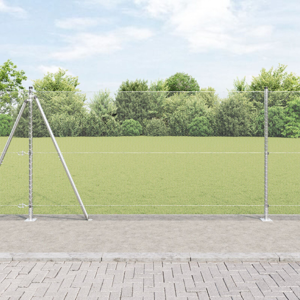 Produktbild för Hexagonal stängsel med betongfundament 50 x 1,2 m Silver Mesh