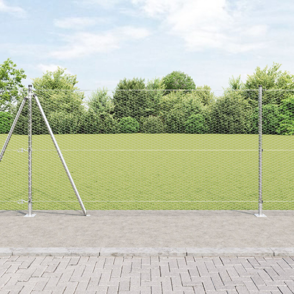 Produktbild för Hexagonal stängsel med betongfundament 50 x 1,2 m Silver Mesh