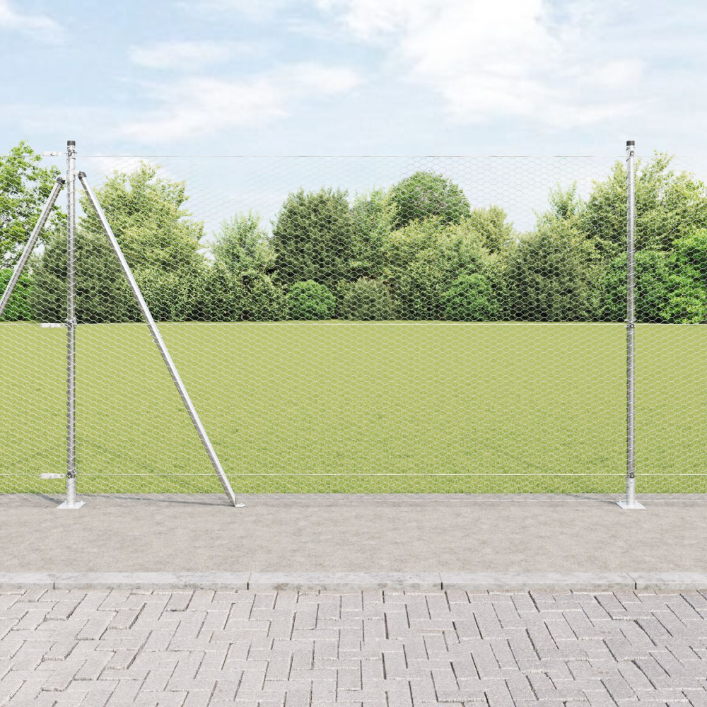 Produktbild för Hexagonal stängsel med betongfundament 50 x 1,5 m Silver Mesh