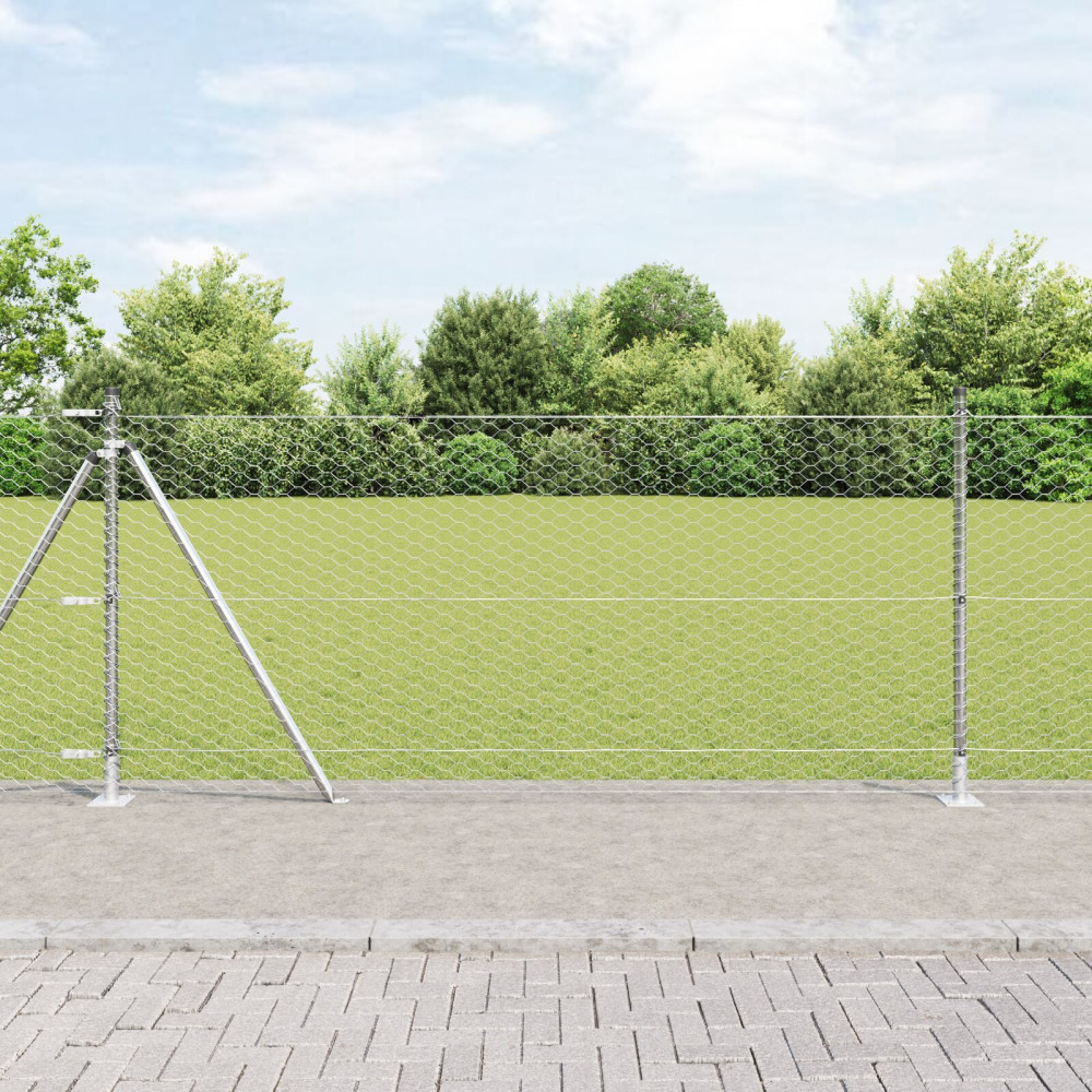 Produktbild för Utomhus hexagonal stängsel med betongfundament 100 x 1 m Silver