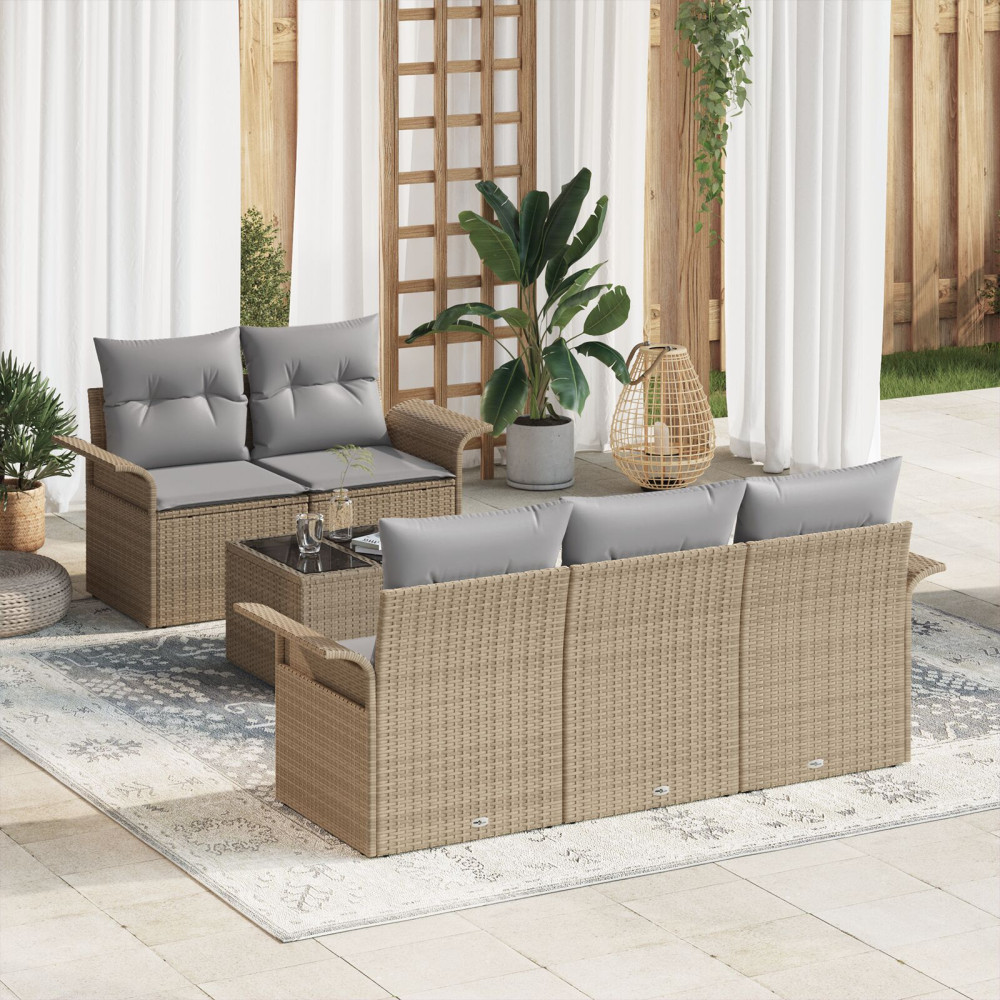 Produktbild för Trädgårdsoffset med kudde 6 pcs Beige och Grå 55 x 55 x 37 cm
