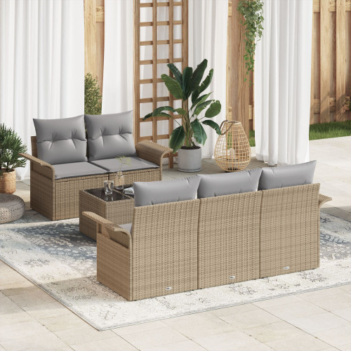 vidaXL Trädgårdsoffset med kudde 6 pcs Beige och Grå 55 x 55 x 37 cm