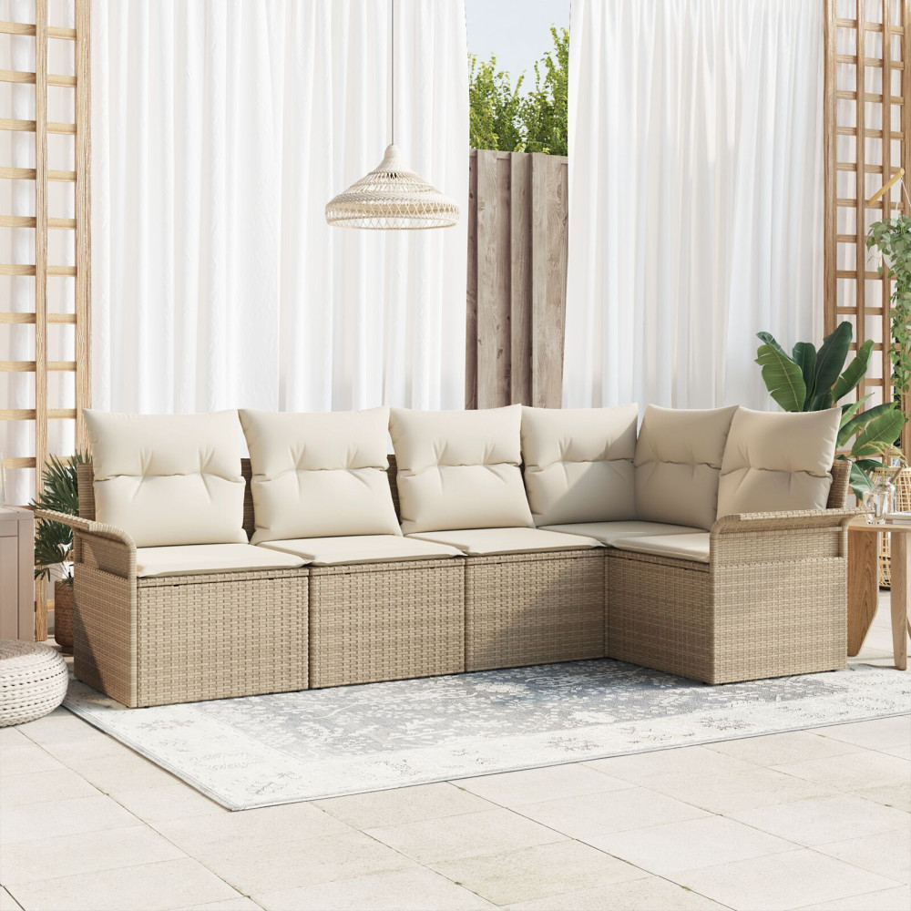 Produktbild för Trädgårdsoffset med lagring 5 pcs Beige konstrotting
