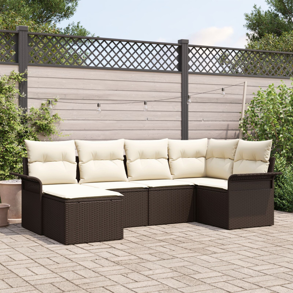 Produktbild för Trädgårdsoffset med kudde med lagring 6 pcs Brun Poly rattan