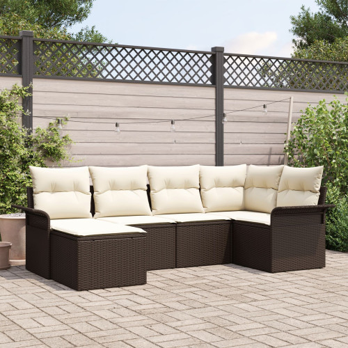 vidaXL Trädgårdsoffset med kudde med lagring 6 pcs Brun Poly rattan