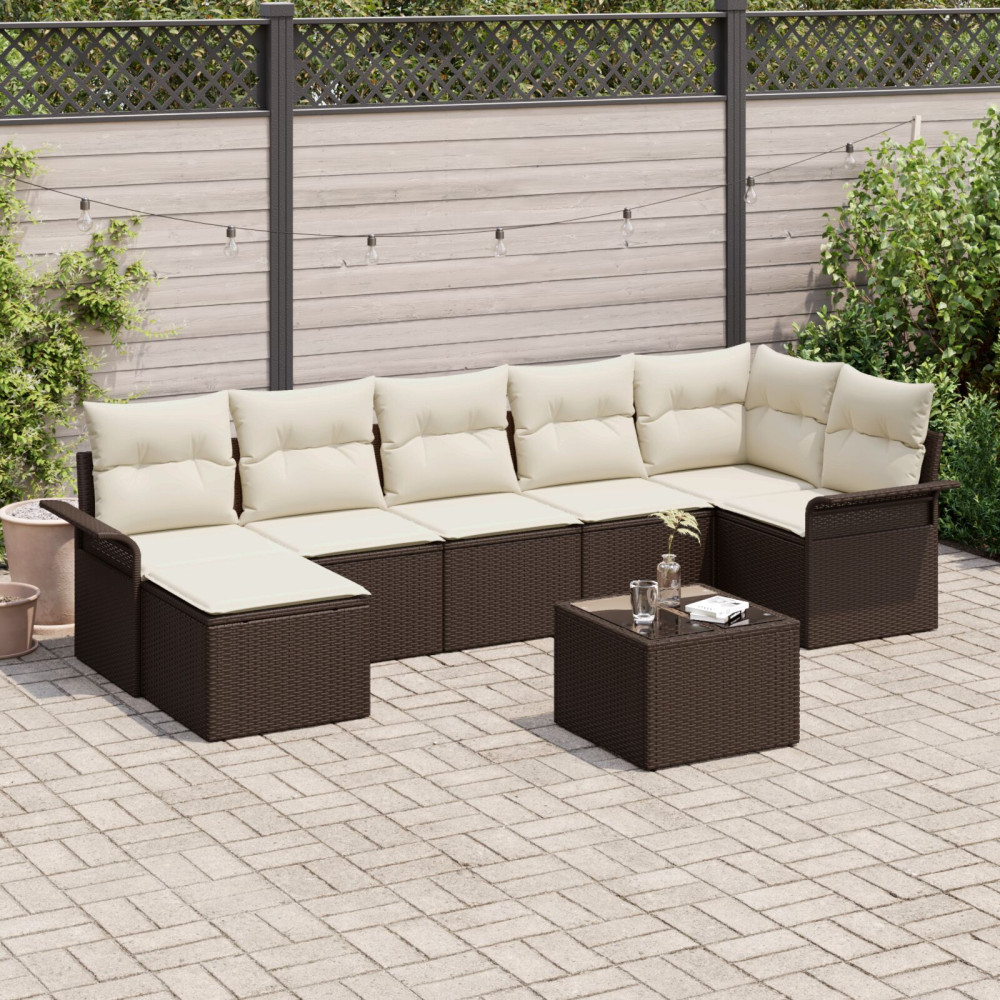 Produktbild för Trädgårdsoffset med kudde med lagring 8 pcs Brun Poly rattan
