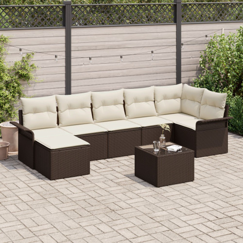 vidaXL Trädgårdsoffset med kudde med lagring 8 pcs Brun Poly rattan