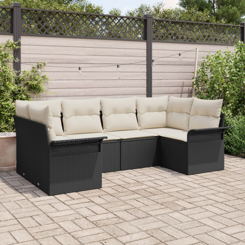 vidaXL Trädgårdsoffset med lagring 6 pcs Svart Poly rattan