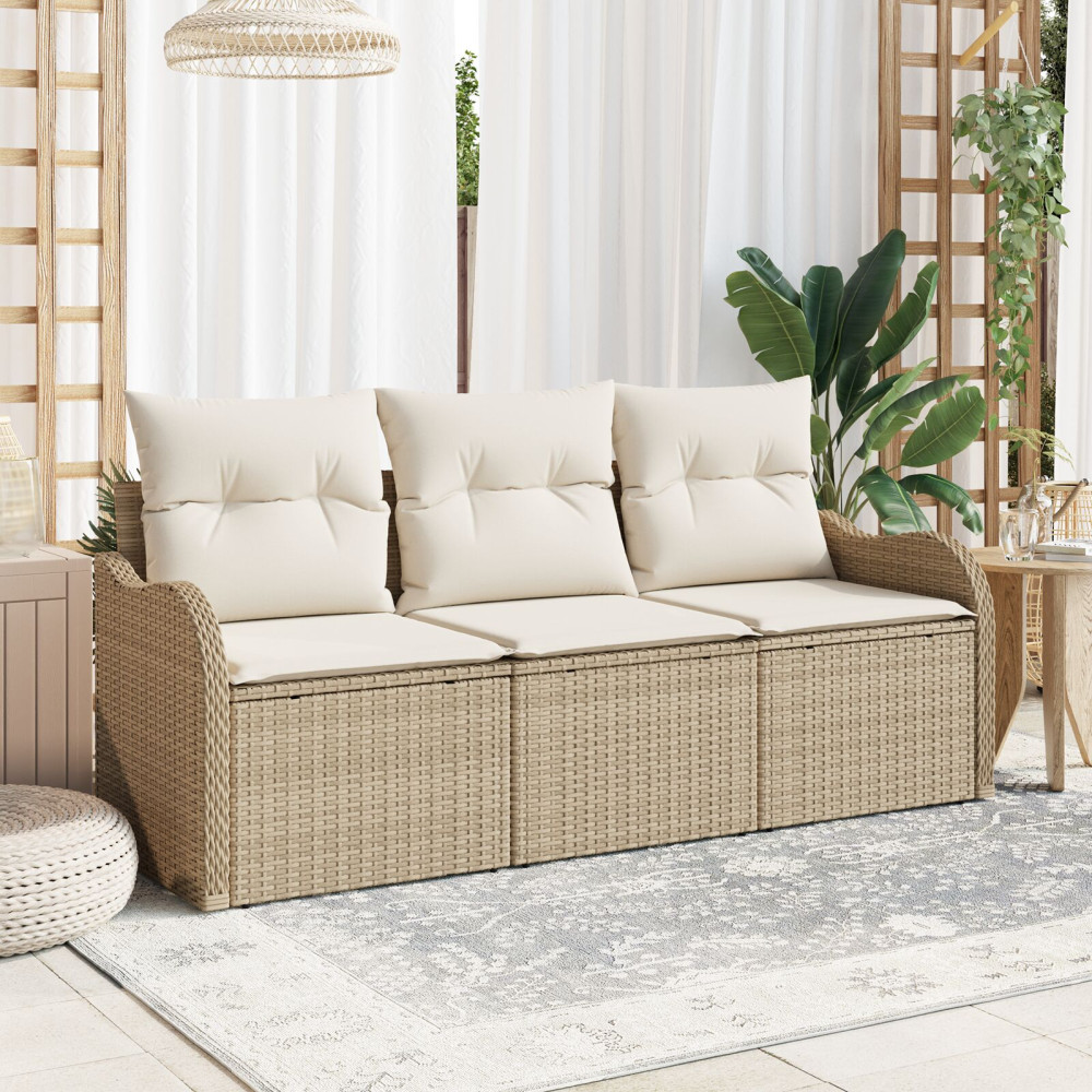Produktbild för Trädgårdsoffset med lagring 3 pcs Beige Poly rattan