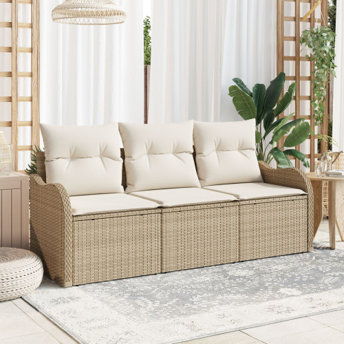 vidaXL Trädgårdsoffset med lagring 3 pcs Beige Poly rattan