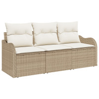 Produktbild för Trädgårdsoffset med lagring 3 pcs Beige Poly rattan