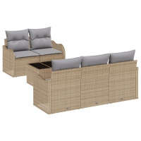 Produktbild för Trädgårdsoffset 6 pcs Beige och Grå Konstrotting, Stål och Glas
