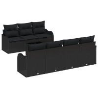 Produktbild för Trädgårdsoffset 8 pcs Svart Poly Rattan och Stål och Glas