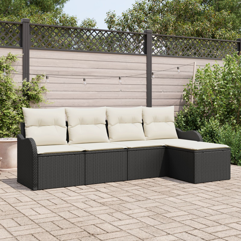 Produktbild för Trädgårdsoffset med kudde med lagring 5 pcs Svart Poly rattan