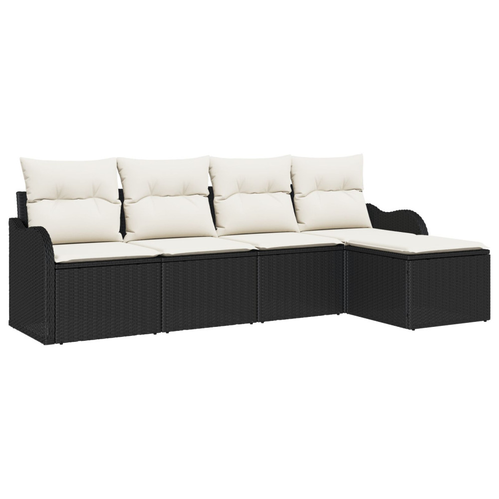 Produktbild för Trädgårdsoffset med kudde med lagring 5 pcs Svart Poly rattan